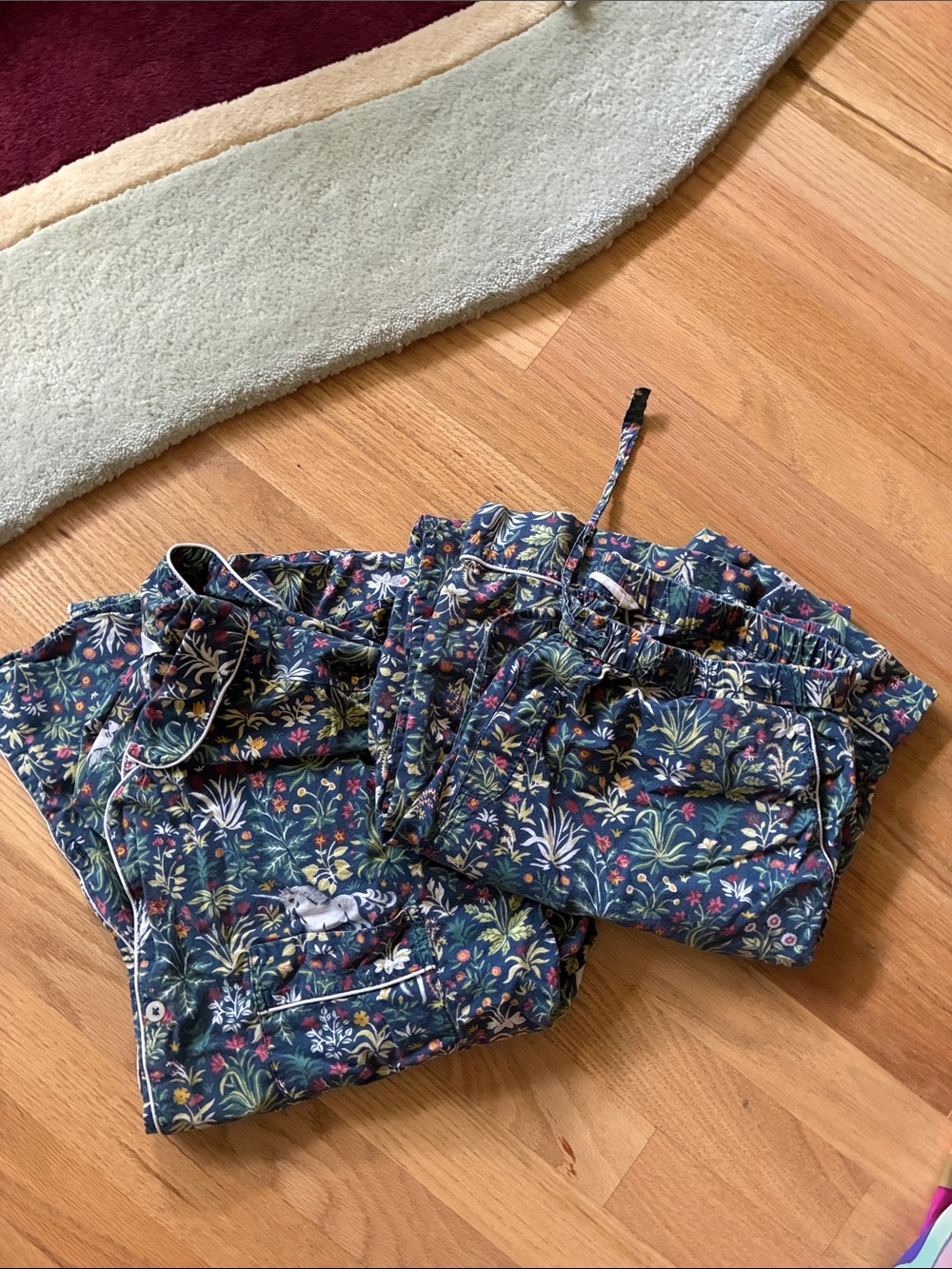 Printfresh Navy Floral Cotton PJ Set with Yellow and Red Accents